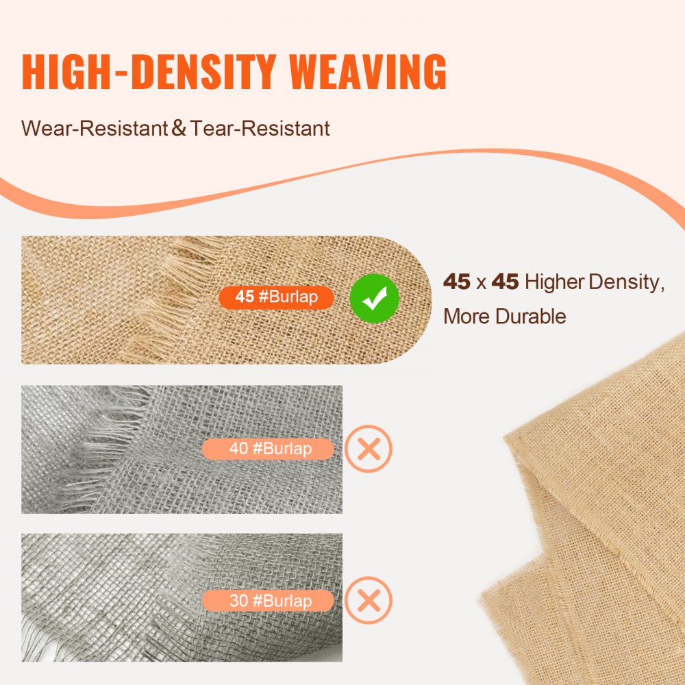 VEVOR Burlap Fabric Roll, 40” x 75 ft & 50 x 50 High Density Wide Natural Burlap Fabric Rolls, Jute Fabric Burlap Tree Wrap Roll, for Decor, Crafts, Wedding, Gardening, Plant & Tree Winter Covering