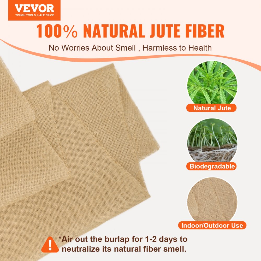 VEVOR Burlap Fabric Roll, 40” x 30 ft & 50 x 50 High Density Wide Natural Burlap Fabric Rolls, Jute Fabric Burlap Tree Wrap Roll, for Decor, Crafts, Wedding, Gardening, Plant & Tree Winter Covering