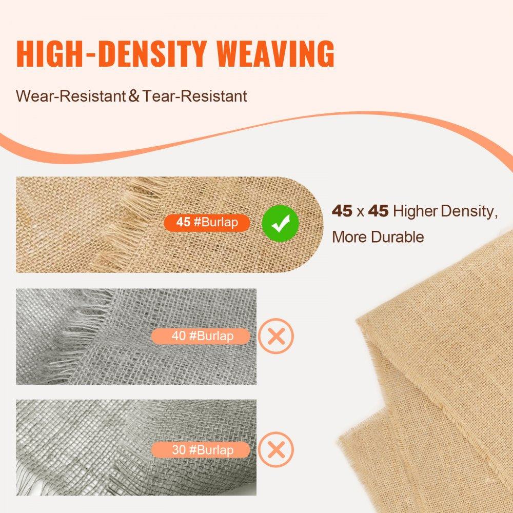 VEVOR Burlap Fabric Roll, 40” x 30 ft & 50 x 50 High Density Wide Natural Burlap Fabric Rolls, Jute Fabric Burlap Tree Wrap Roll, for Decor, Crafts, Wedding, Gardening, Plant & Tree Winter Covering
