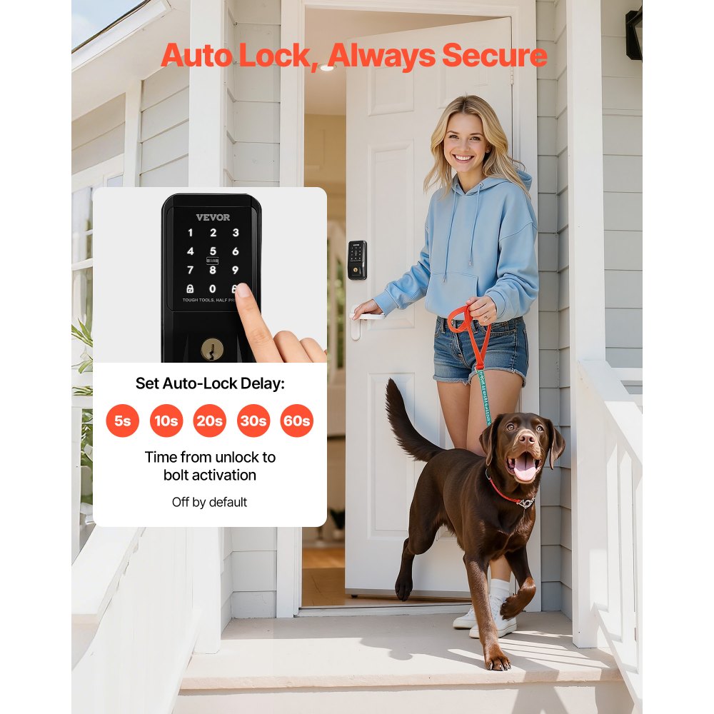 VEVOR Keyless Entry Door Lock, Touchpad Electronic Deadbolt with IC Card, Customizable User Codes, Keyed Entry, Auto Lock, Anti-Peeking Password, Backlit, Easy Installation, for Home, Matte Black