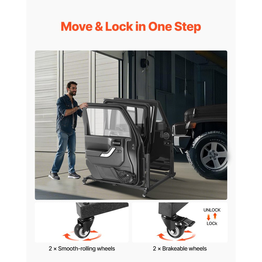 VEVOR Jeep Door Storage Cart, 4 Doors Moveable Storage Cart Rack with Thickened Rubber Cushion, Sturdy Car Door Holder Cart Fit for Jeep Wrangler JK JKU JL Gladiator