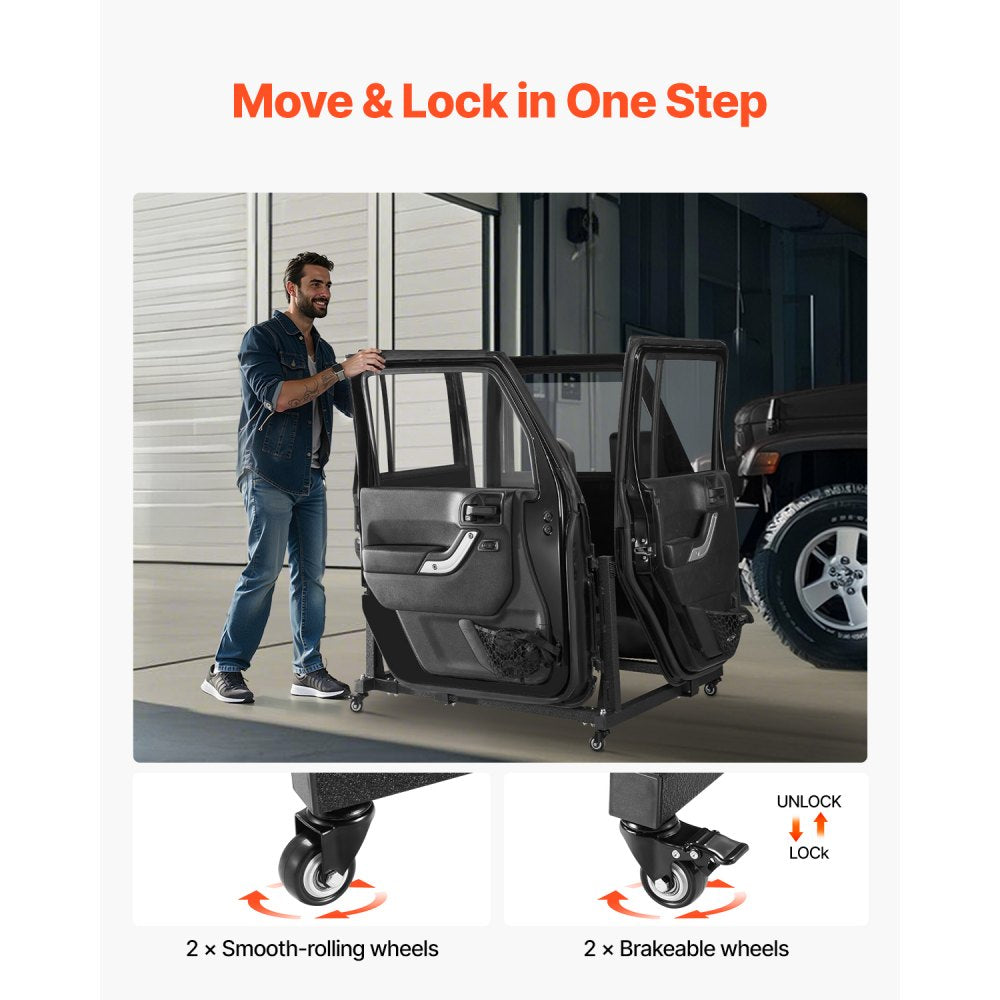 VEVOR Jeep Door Storage Cart, 4 Doors Moveable Storage Cart Rack with Thickened Rubber Cushion, Sturdy Car Door Holder Cart Fit for Jeep Wrangler JK JL/Gladiator JT 2007- 2023 JK JL / Gladiator JT