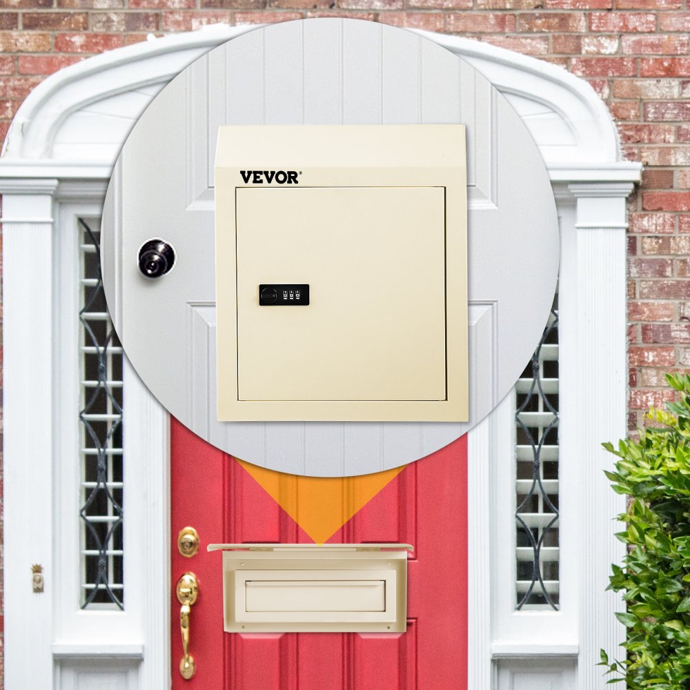 VEVOR Through-The-Door Locking Drop Box, 11.8\'\'x4.3\'\'x14.2\'\' Door Drop Box, Door Slot Mailbox with 1.77\'\' Chute & Code Lock, Rainproof Steel Mail Catcher for Depositing Mail, Keys, Rents, Chec