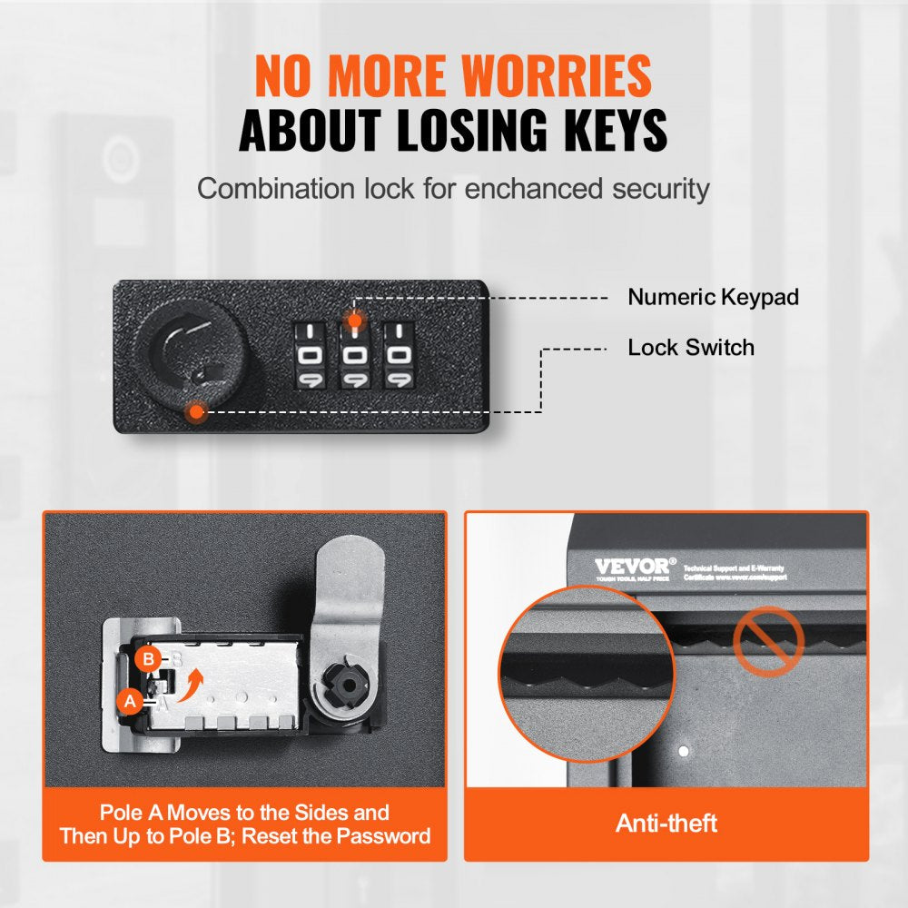 VEVOR Sturdy Metal Key Locker, Combo Lock, Mountable on Wall, 12'', Charcoal Gray, Ensures Safe Keeping of Mail and Keys