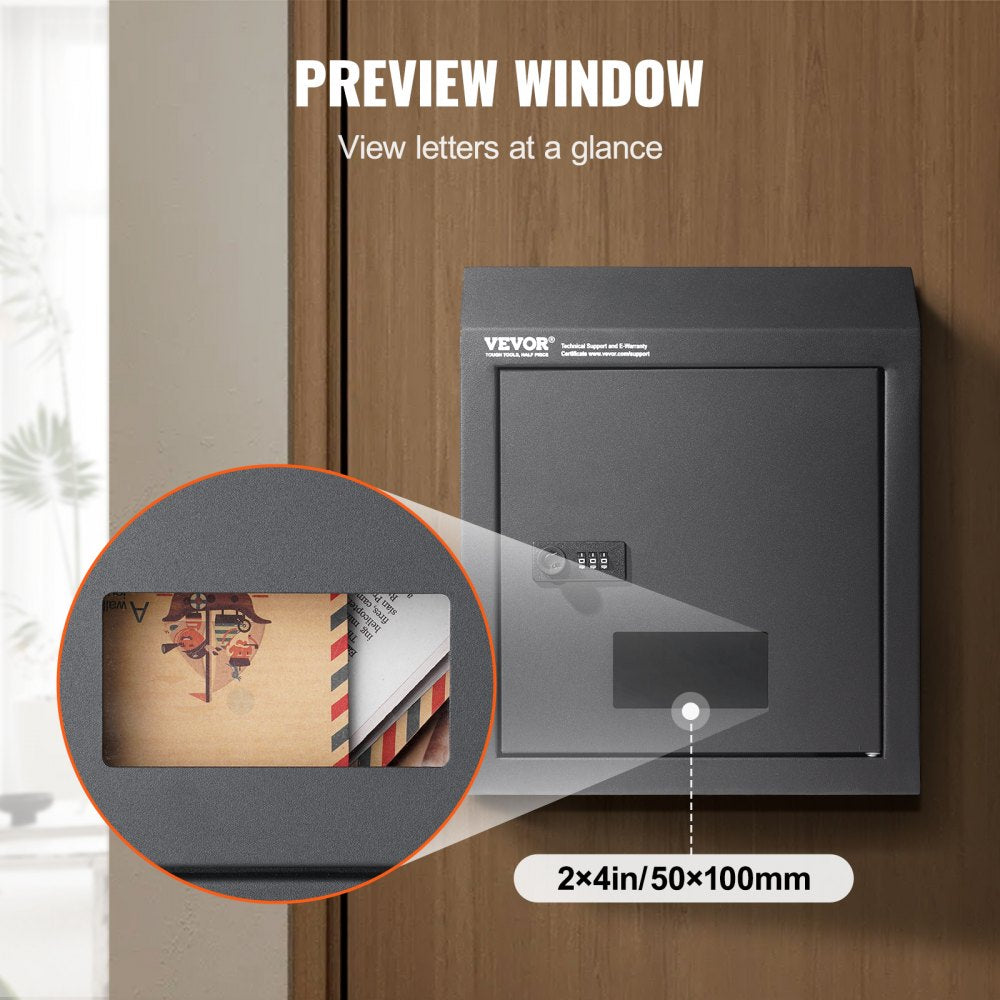 VEVOR Sturdy Metal Key Locker, Combo Lock, Mountable on Wall, 12'', Charcoal Gray, Ensures Safe Keeping of Mail and Keys