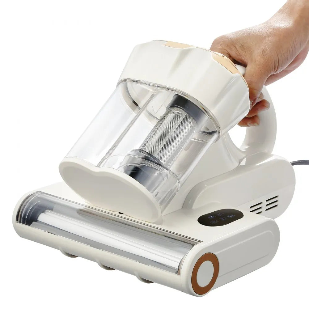 VEVOR Mattress Vacuum Cleaner, 550W Bed Vacuum Cleaner with 18Kpa Powerful Suction and Dual Dust Bin, HEPA Filter & Heating, Ultrasound Tech & Cleaning Lights, Handheld for Bed, Sofa, Corded, White