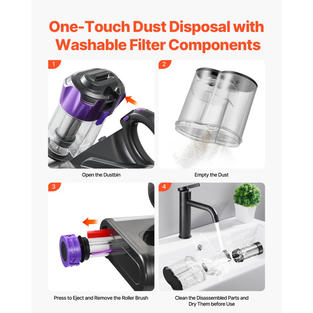 VEVOR Mattress Vacuum Cleaner, 550W Bed Vacuum Cleaner with 18Kpa Powerful Suction and Dual Dust Bin, HEPA Filter & Heating, Ultrasound Tech & Cleaning Lights, Handheld for Bed, Sofa, Corded, Gray