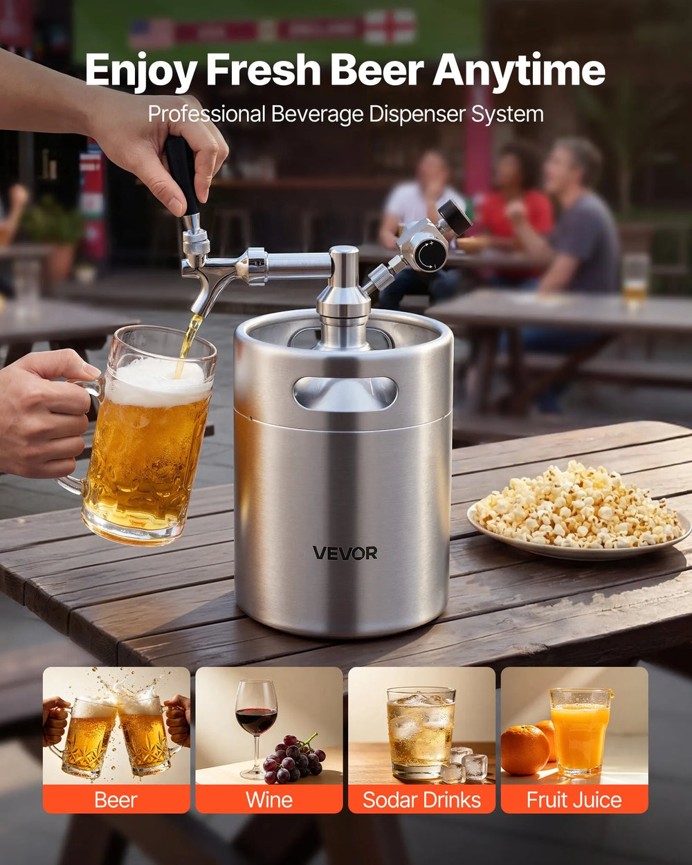 VEVOR 128oz Mini Keg, Pressurized Growler Tap System, 304 Stainless Steel Beer Kit, with Co2 Regulator, Self-Closing Faucet, Keeps Fresh and Carbonation for Homebrew, Craft and Draft Beer