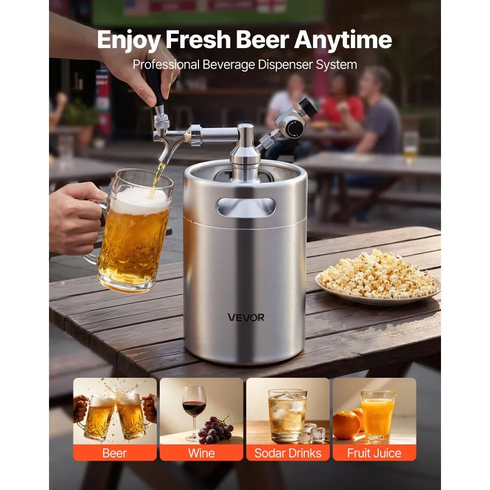 VEVOR 170oz Mini Keg, Pressurized Growler Tap System, 304 Stainless Steel Beer Kit, with Co2 Regulator, Self-Closing Faucet, Keeps Fresh and Carbonation for Homebrew, Craft and Draft Beer