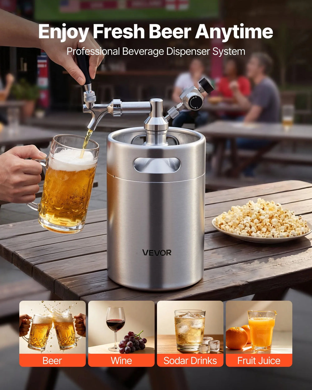 VEVOR 170oz Mini Keg, Pressurized Growler Tap System, 304 Stainless Steel Beer Kit, with Co2 Regulator, Self-Closing Faucet, Keeps Fresh and Carbonation for Homebrew, Craft and Draft Beer