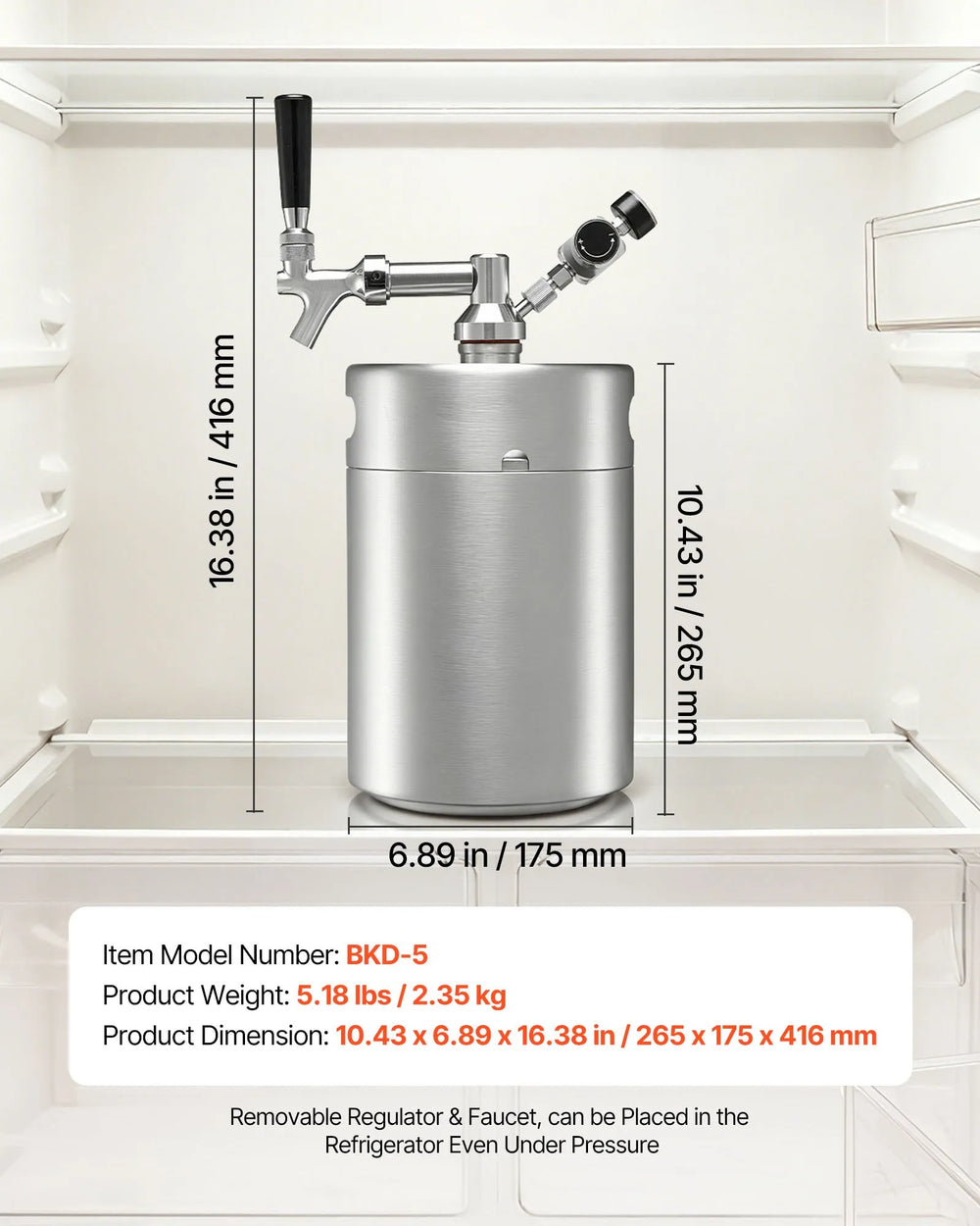 VEVOR 170oz Mini Keg, Pressurized Growler Tap System, 304 Stainless Steel Beer Kit, with Co2 Regulator, Self-Closing Faucet, Keeps Fresh and Carbonation for Homebrew, Craft and Draft Beer