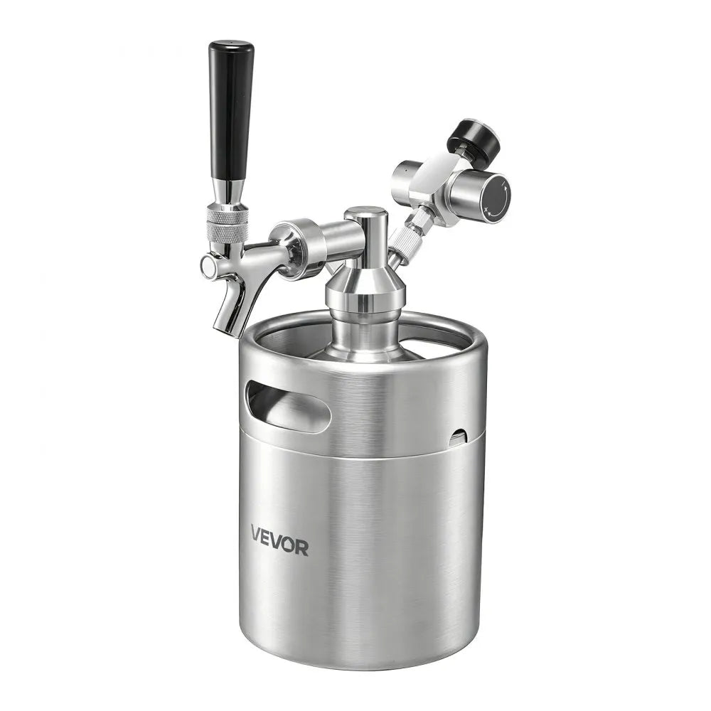 VEVOR 64oz Mini Keg, Pressurized Growler Tap System, 304 Stainless Steel Beer Kit, with Co2 Regulator, Self-Closing Faucet, Keeps Fresh and Carbonation for Homebrew, Craft and Draft Beer