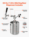 VEVOR 64oz Mini Keg, Pressurized Growler Tap System, 304 Stainless Steel Beer Kit, with Co2 Regulator, Self-Closing Faucet, Keeps Fresh and Carbonation for Homebrew, Craft and Draft Beer