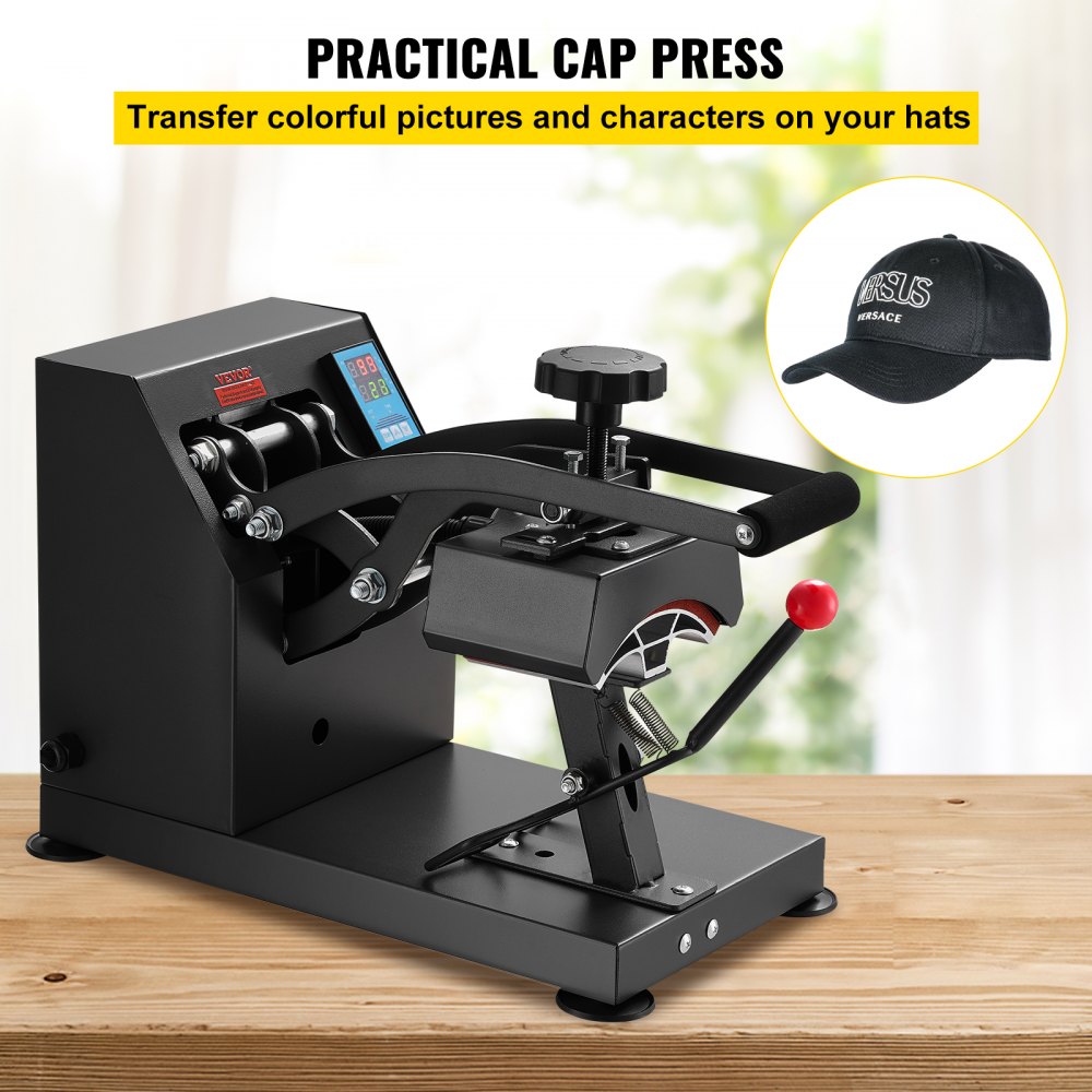 VEVOR Heat Press 6x3.75Inch Curved Element Hat Press Clamshell Design Heat Press for Hats Rigid Steel Frame No Stick Digital LCD Timer and Temperature Control (6x3.75Inch Clamshell Design)