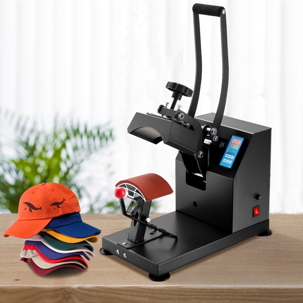 VEVOR Heat Press 6x3.75Inch Curved Element Hat Press Clamshell Design Heat Press for Hats Rigid Steel Frame No Stick Digital LCD Timer and Temperature Control (6x3.75Inch Clamshell Design)