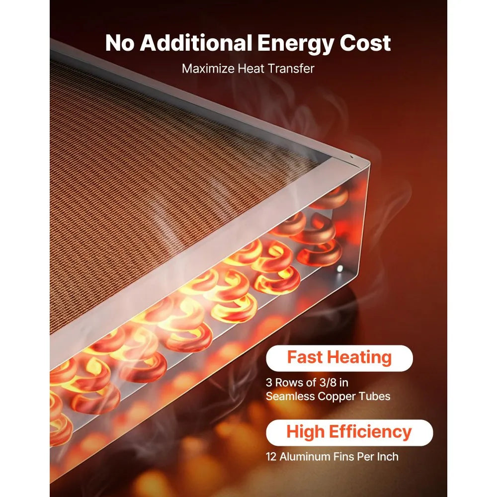VEVOR Water to Air Heat Exchanger, 14 x 14 in Finned Tube HVAC Heat Exchanger Coil with Copper Tubes & Aluminum Fins, 65K BTU Output for Outdoor Wood Furnace, Hydronic Heating & Cooling Systems