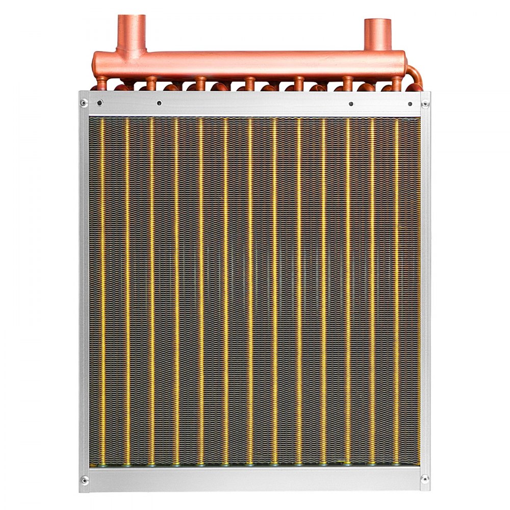 VEVOR Water to Air Heat Exchanger, 14 x 14 in Finned Tube HVAC Heat Exchanger Coil with Copper Tubes & Aluminum Fins, 65K BTU Output for Outdoor Wood Furnace, Hydronic Heating & Cooling Systems