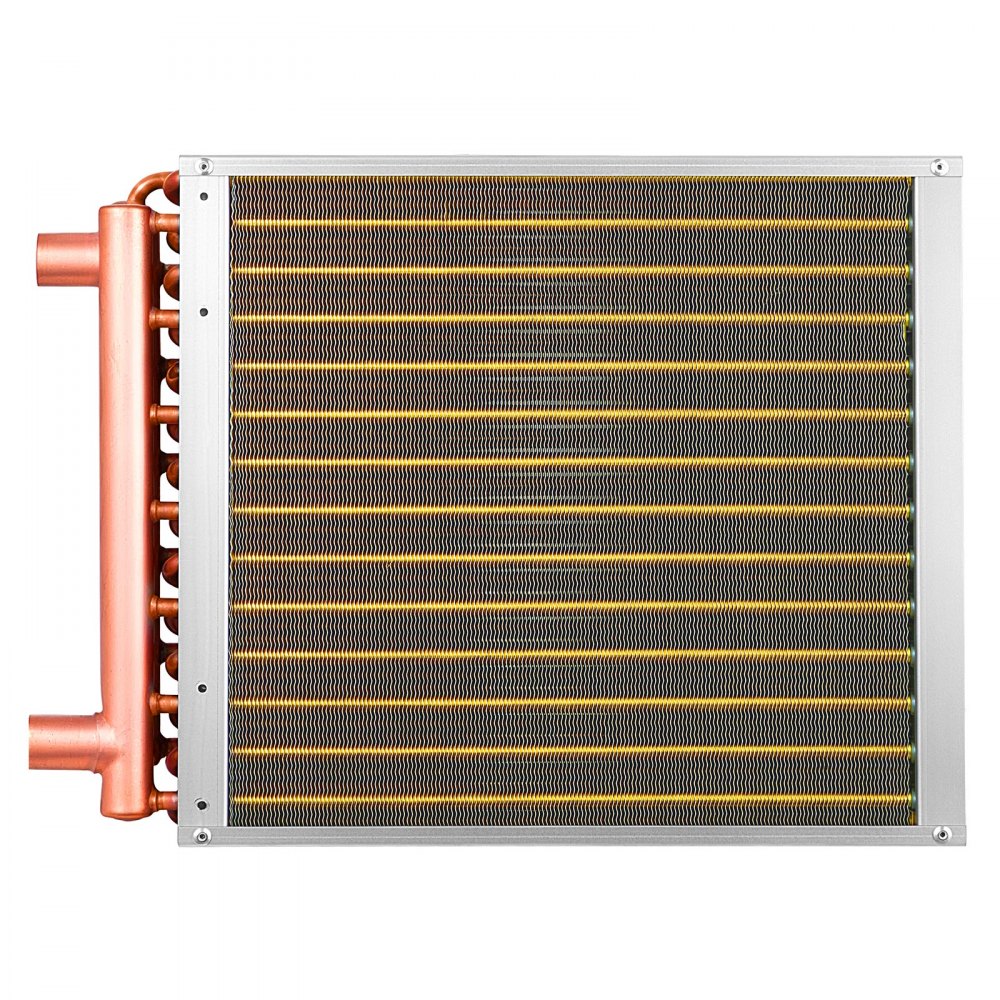 VEVOR Water to Air Heat Exchanger, 14 x 14 in Finned Tube HVAC Heat Exchanger Coil with Copper Tubes & Aluminum Fins, 65K BTU Output for Outdoor Wood Furnace, Hydronic Heating & Cooling Systems