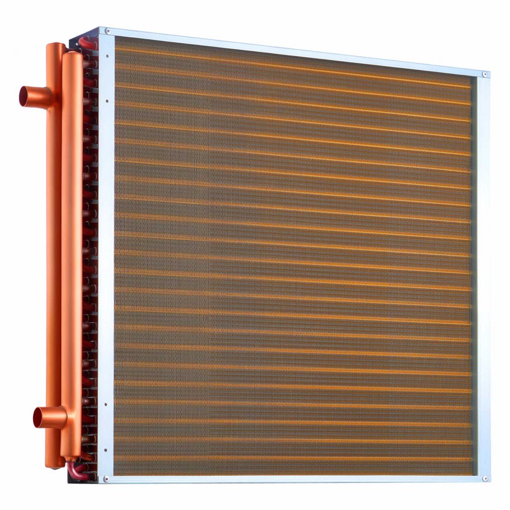 VEVOR Water to Air Heat Exchanger, 24 x 24 in Finned Tube HVAC Heat Exchanger Coil with Copper Tubes & Aluminum Fins, 225K BTU Output for Outdoor Wood Furnace, Hydronic Heating & Cooling Systems