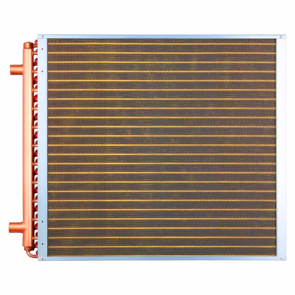 VEVOR Water to Air Heat Exchanger, 24 x 24 in Finned Tube HVAC Heat Exchanger Coil with Copper Tubes & Aluminum Fins, 225K BTU Output for Outdoor Wood Furnace, Hydronic Heating & Cooling Systems