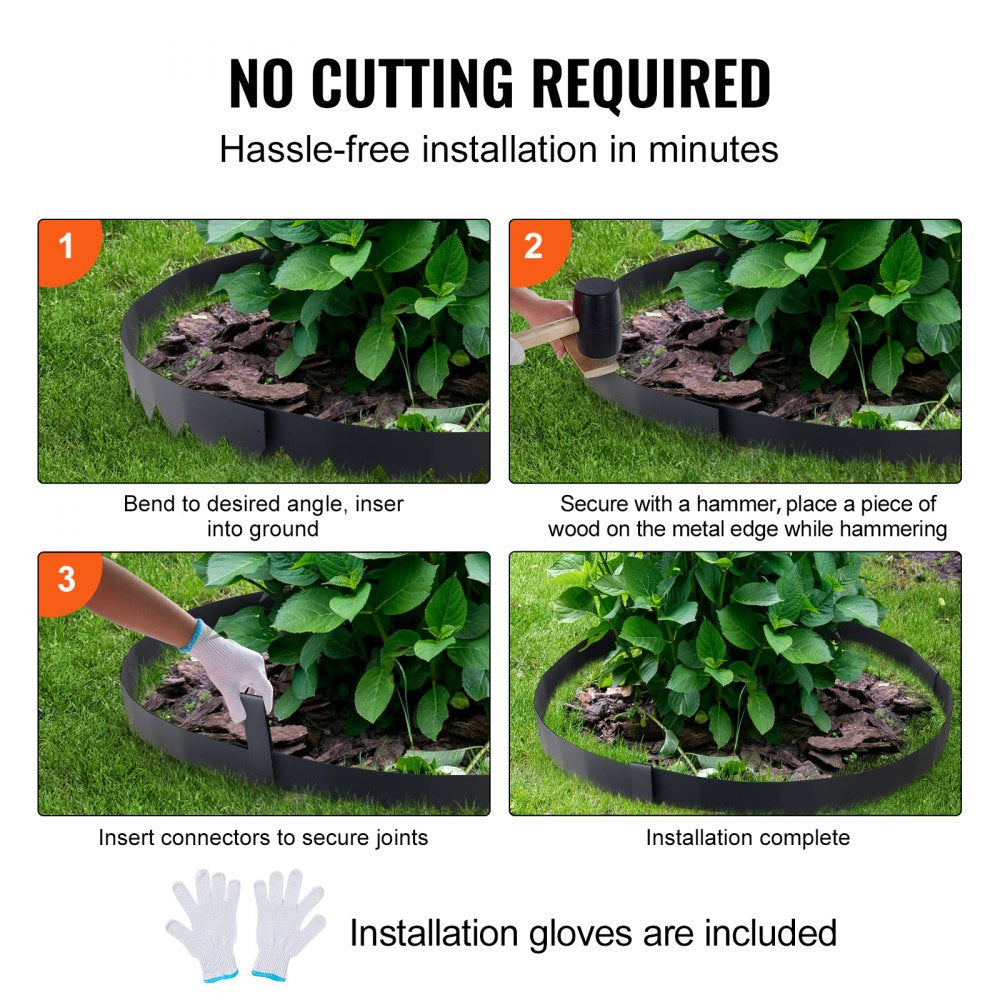 VEVOR Steel Landscape Edging, 4-pack Steel Garden Edging Borders, 40" L x 12" H Strips, Hammer-in Edging Border with 6 Clips, Bendable Metal Landscape Edging for Yard, Garden, Lawn