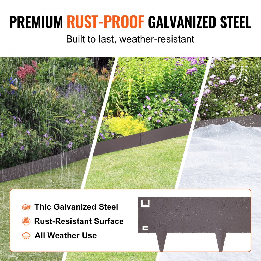 VEVOR Steel Landscape Edging, 5-pack Steel Garden Edging Borders, 39" L x 5" H Strips, Hammer-in Edging Border, Bendable Metal Landscape Edging for Yard, Garden, Lawn, 3.15" Spike Height, Brown