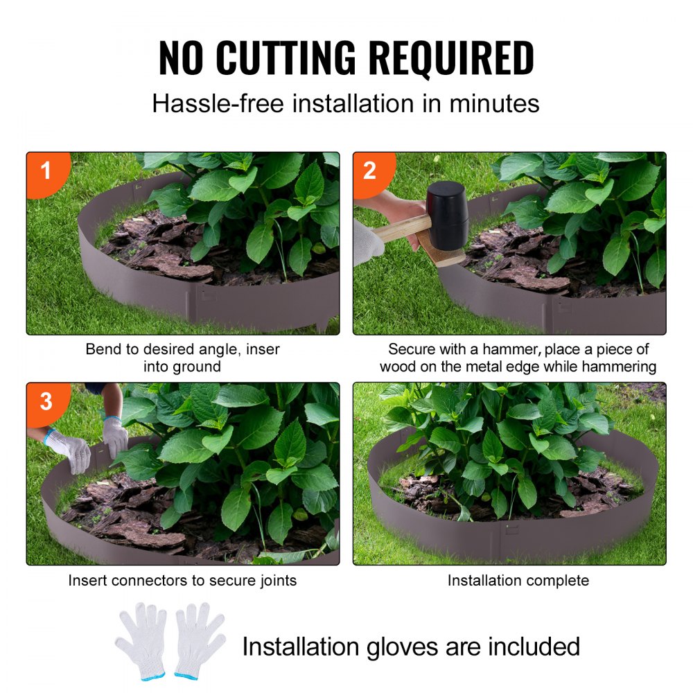 VEVOR Steel Landscape Edging, 5-pack Steel Garden Edging Borders, 39" L x 5" H Strips, Hammer-in Edging Border, Bendable Metal Landscape Edging for Yard, Garden, Lawn, 3.15" Spike Height, Brown