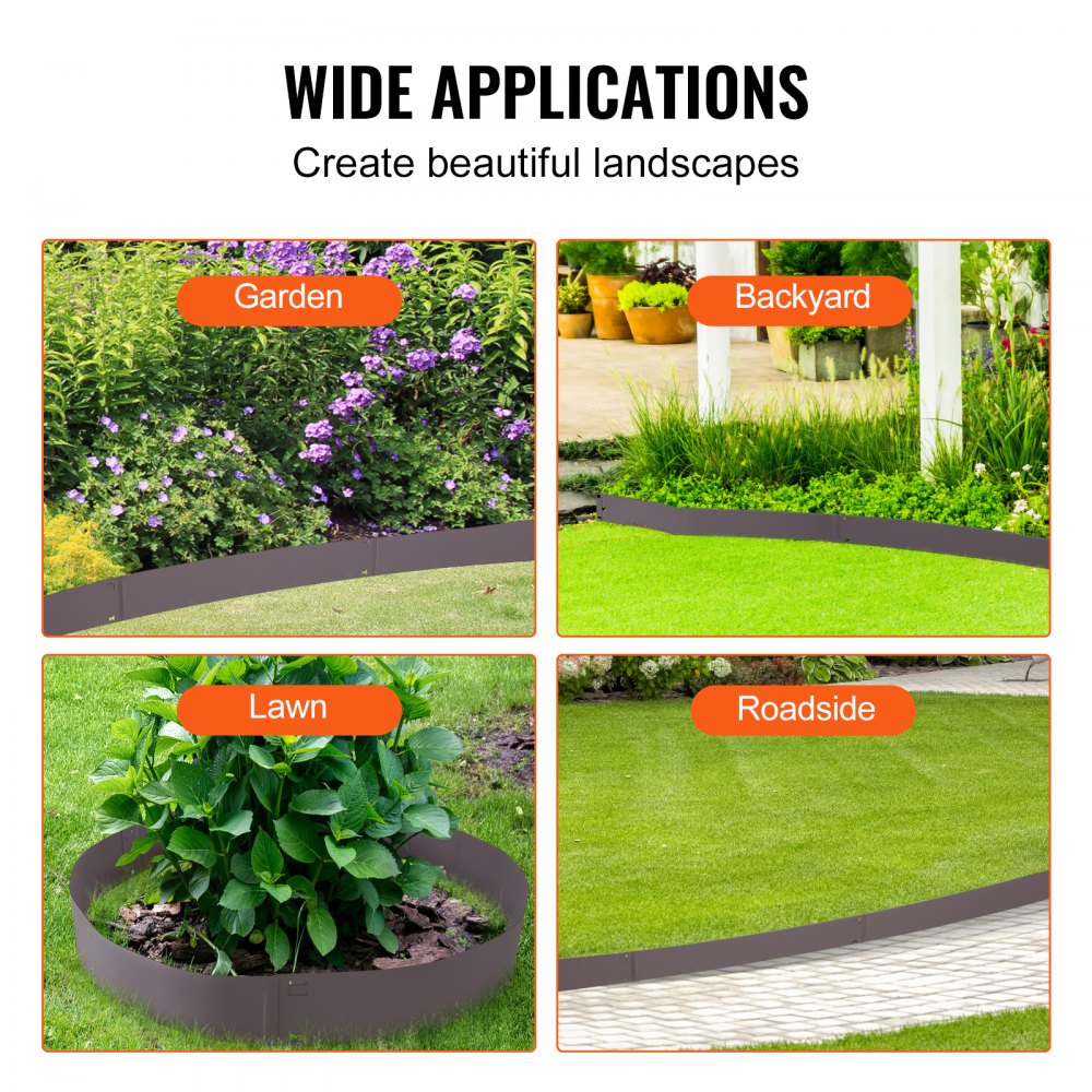 VEVOR Steel Landscape Edging, 5-pack Steel Garden Edging Borders, 39" L x 5" H Strips, Hammer-in Edging Border, Bendable Metal Landscape Edging for Yard, Garden, Lawn, 3.15" Spike Height, Brown