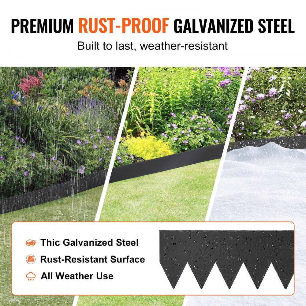 VEVOR Steel Landscape Edging, 3-pack Steel Garden Edging Borders, 40" L x 8" H Strips, Hammer-in Edging Border with 5 Clips, Bendable Metal Landscape Edging for Yard, Garden, Lawn