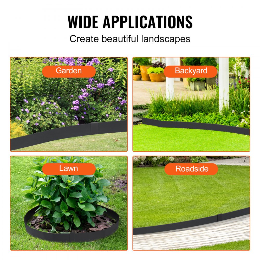 VEVOR Steel Landscape Edging, 4-pack Steel Garden Edging Borders, 40" L x 8" H Strips, Hammer-in Edging Border with 6 Clips, Bendable Metal Landscape Edging for Yard, Garden, Lawn