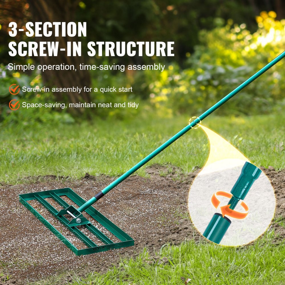 VEVOR Lawn Leveling Rake, 36"x10" Level Lawn Tool, Heavy-duty Lawn Leveler with 78" Steel Extended Handle, Yard Leveling Rake Suit for Garden, Golf Lawn, Farm