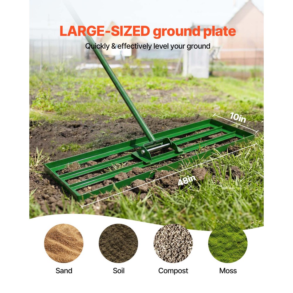 VEVOR Lawn Leveling Rake, 48"x10" Level Lawn Tool, Heavy-duty Lawn Leveler with 78" Steel Extended Handle, Yard Leveling Rake Suit for Garden, Golf Lawn, Farm