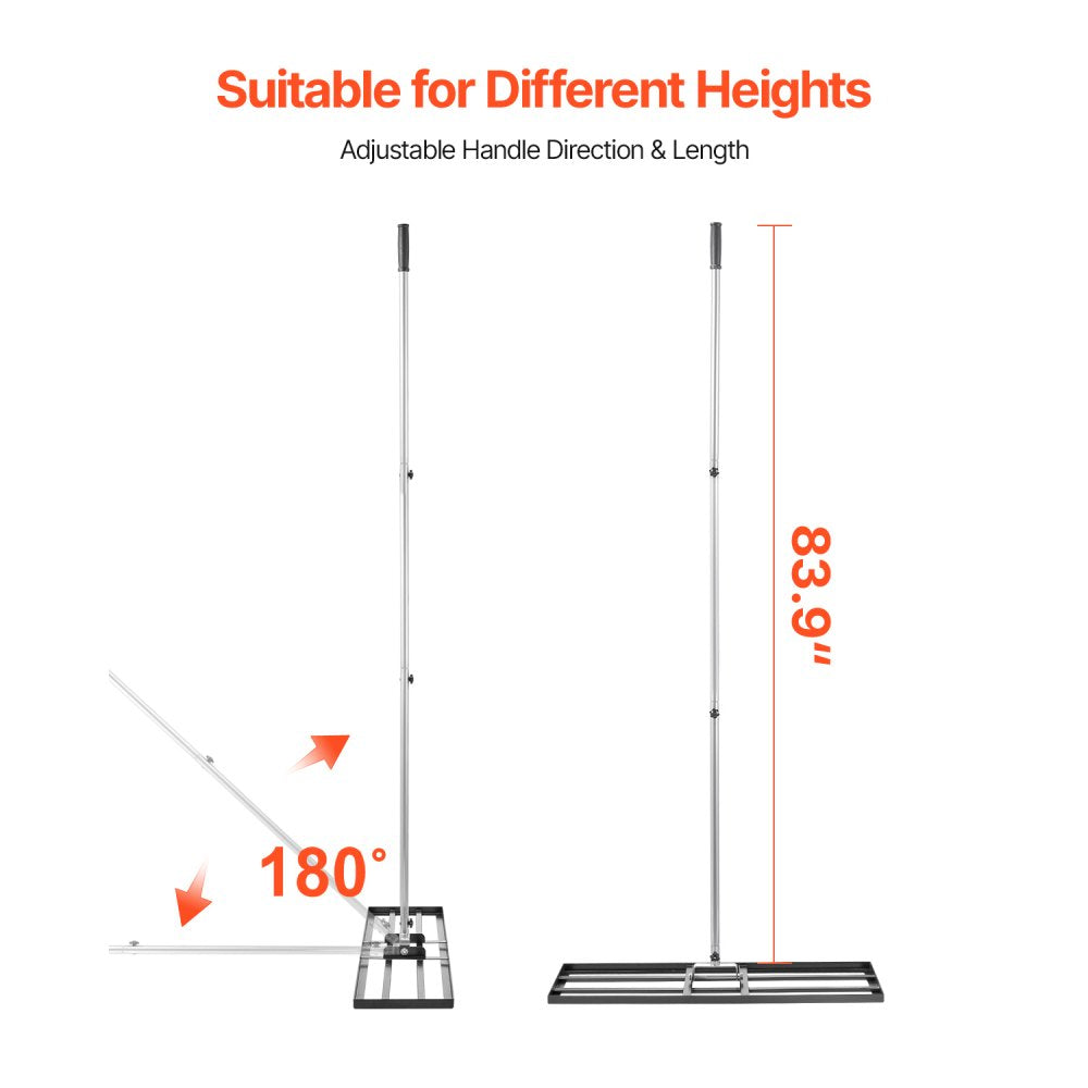 VEVOR Lawn Leveling Rake, Lawn Leveler with 83.9 in Handle, 36x10 in Ground Plate, Rust-Resistant Carbon Steel Soil Leveler, 3 Heights Adjustable, Effort Saving Lawn Leveling Tool for Yard Golf Court