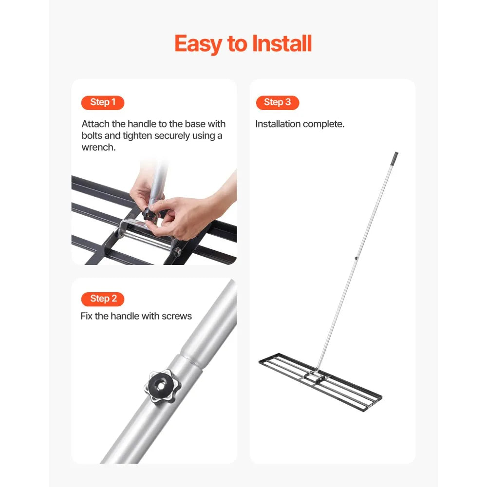 VEVOR Lawn Leveling Rake, Lawn Leveler with 83.9 in Handle, 48x10 in Ground Plate, Rust-Resistant Carbon Steel Soil Leveler, 2 Heights Adjustable, Effort Saving Lawn Leveling Tool for Yard Golf Court