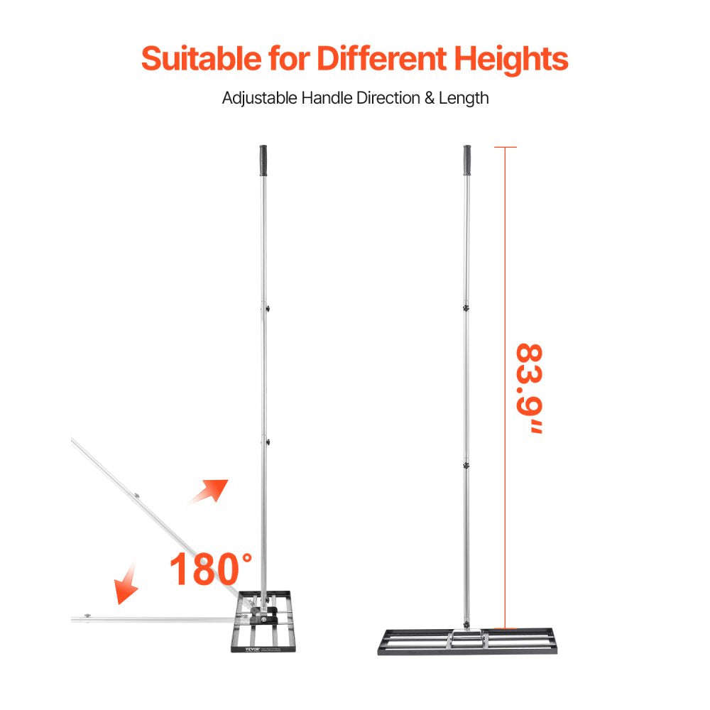 VEVOR Lawn Leveling Rake, Lawn Leveler with 83.9 in Handle, 30x10 in Ground Plate, Rust-Resistant Carbon Steel Soil Leveler, 3 Heights Adjustable, Effort Saving Lawn Leveling Tool for Yard Golf Court