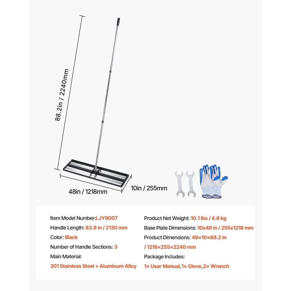 VEVOR Updated Lawn Leveling Rake with Roller, 48'' x 10" Stainless Steel Lawn Leveler with 83.9'' Adjustable Handle, Heavy Duty Yard Leveling Rake, Effort Saving Lawn Leveling Tool for Yard Golf Court