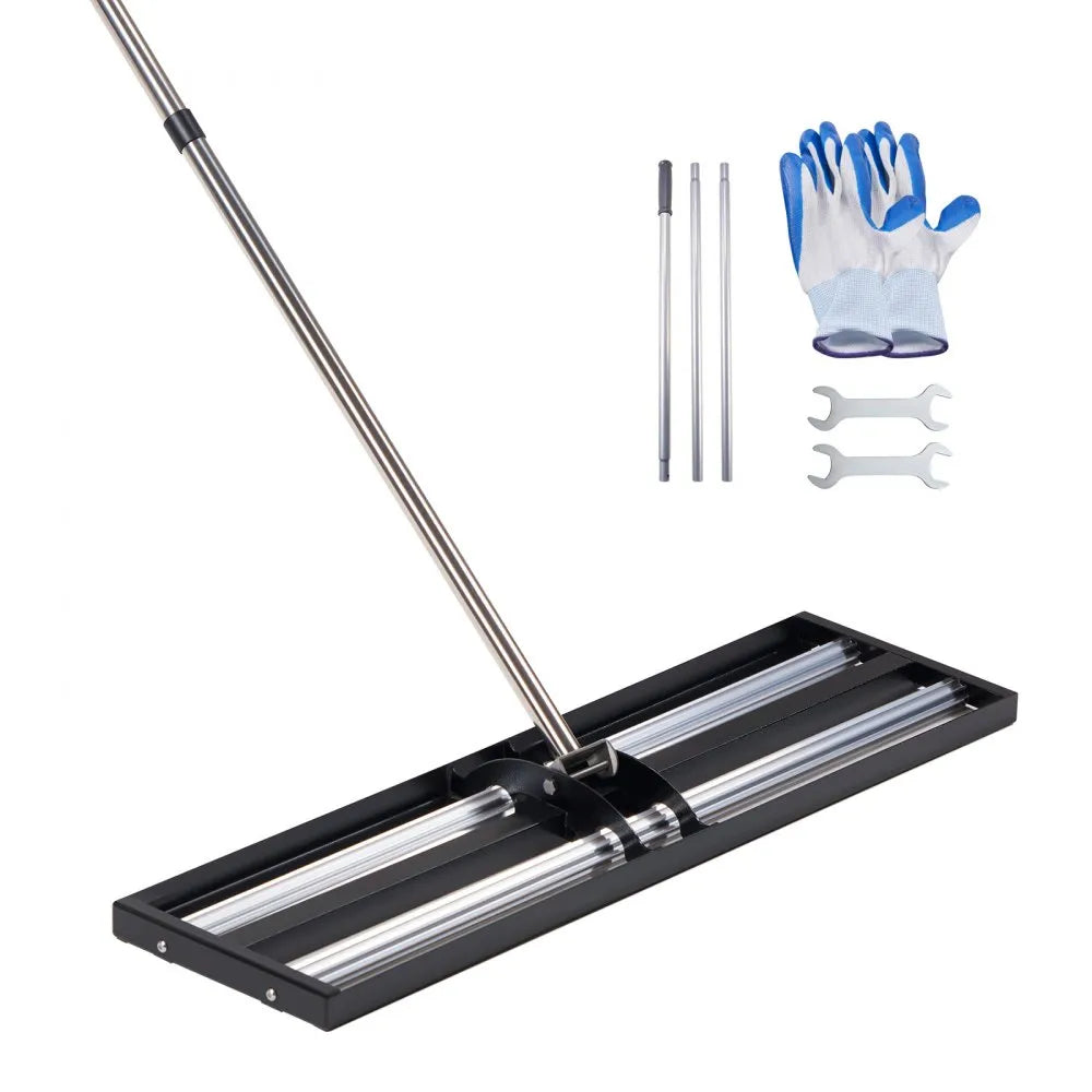 VEVOR Updated Lawn Leveling Rake with Roller, 48'' x 10" Stainless Steel Lawn Leveler with 83.9'' Adjustable Handle, Heavy Duty Yard Leveling Rake, Effort Saving Lawn Leveling Tool for Yard Golf Court