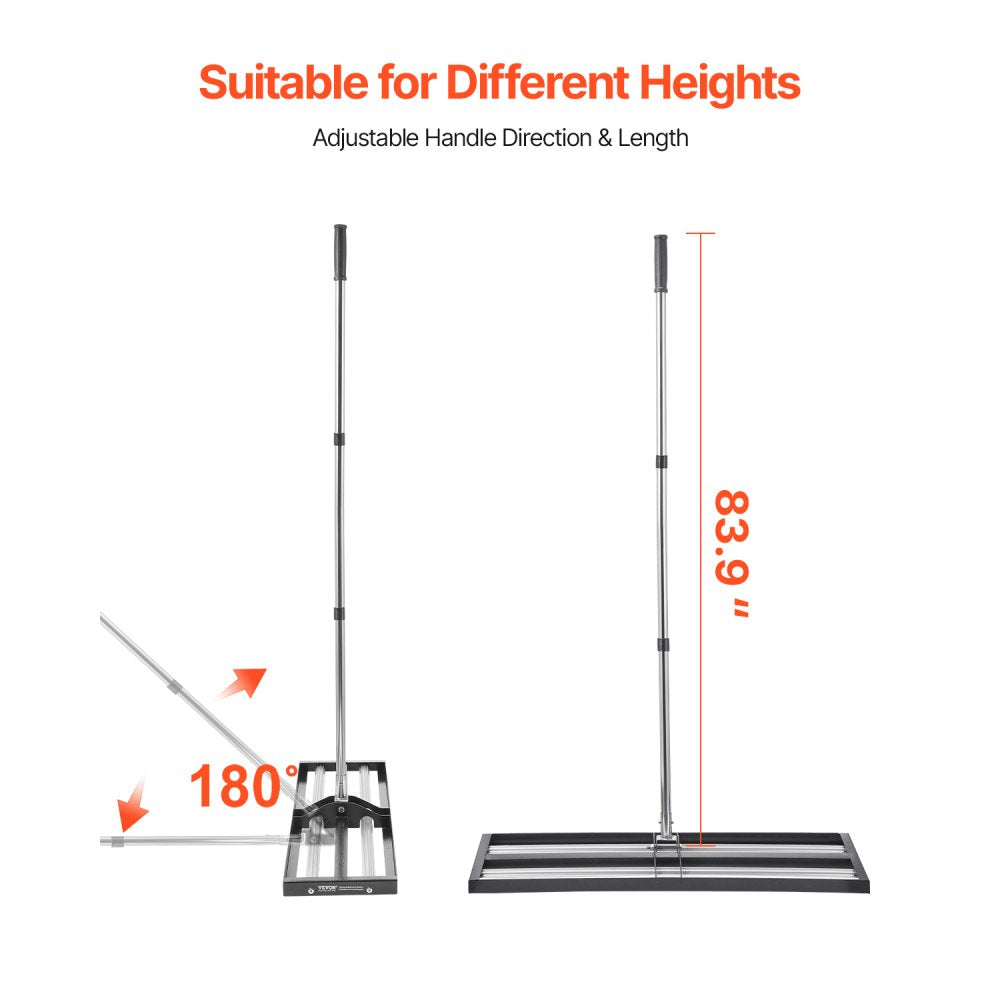 VEVOR Updated Lawn Leveling Rake with Roller, 36" x 10" Stainless Steel Lawn Leveler with 83.9" Adjustable Handle, Heavy Duty Yard Leveling Rake, Effort Saving Lawn Leveling Tool for Yard Golf Court