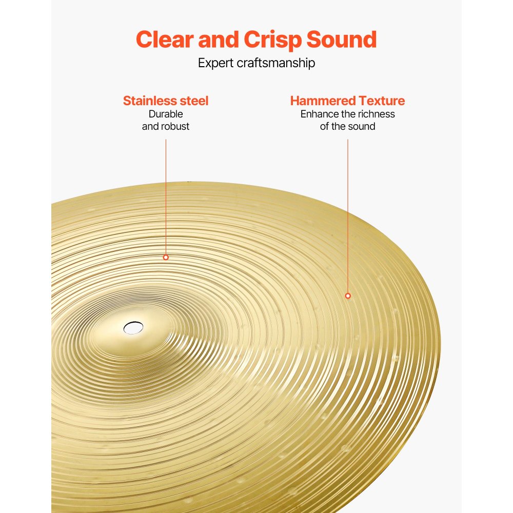 VEVOR Cymbal Pack, 6 Pieces Cymbals for Drum Set, Alloy Cymbals Drum Set Includes 14-inch Hi-Hats, 16-inch Crash, 18-inch Crash, 20-inch Ride, 10-inch Splash, 16-inch China, Drumsticks & Cymbal Bag
