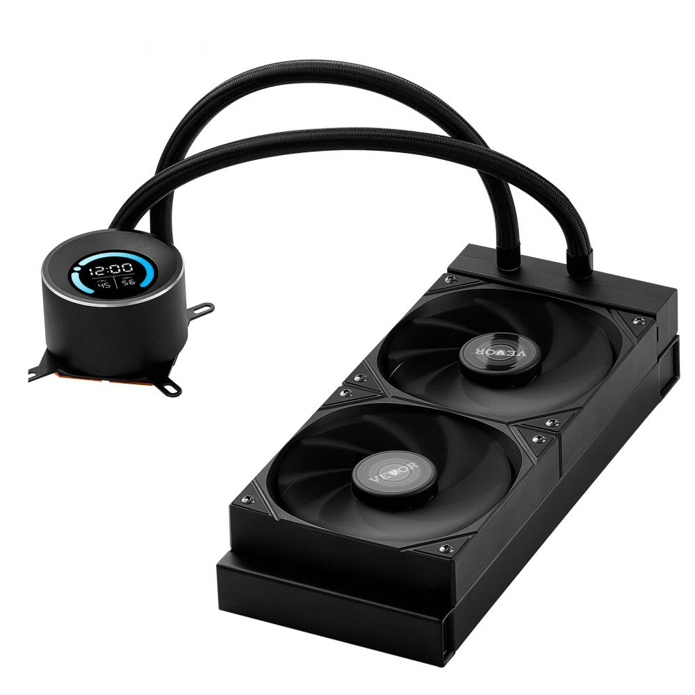 VEVOR CPU Liquid Cooler, AIO CPU Water Cooler - 120mm PWN Fans, Pump, 1.8'' Display, Max. 2200RPM CPU Cooling Fan, Efficient Black PC Water Cooler for Intel 115X/1366/2011/1700/1200, AMD AM4/AM5