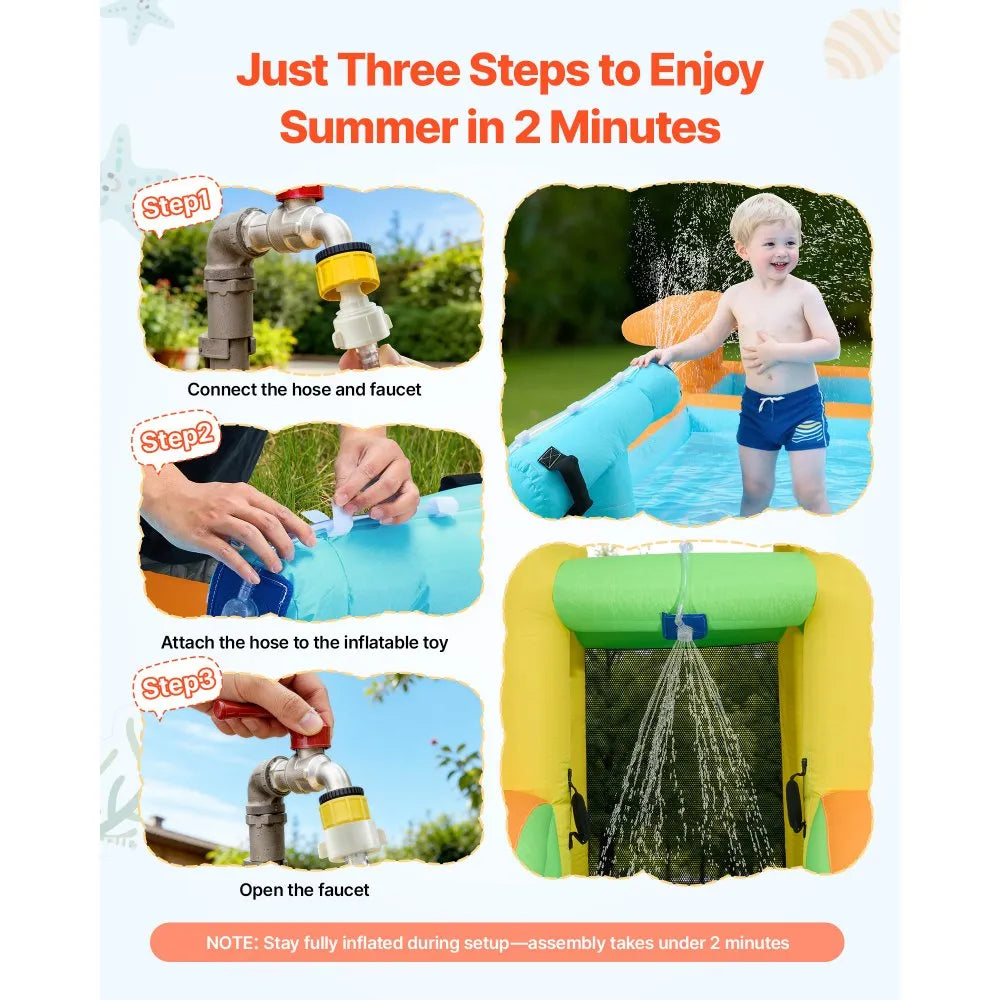 VEVOR Inflatable Bounce House, 14.9 x 12.8 x 7.8 ft Inflatable Bounce House Water Slide, Bouncer Castle with Castle Bounces, Tall Slide, Splash Pool & Pretend Market Booth, for 3 to 4 Kids Ages 3 to 8