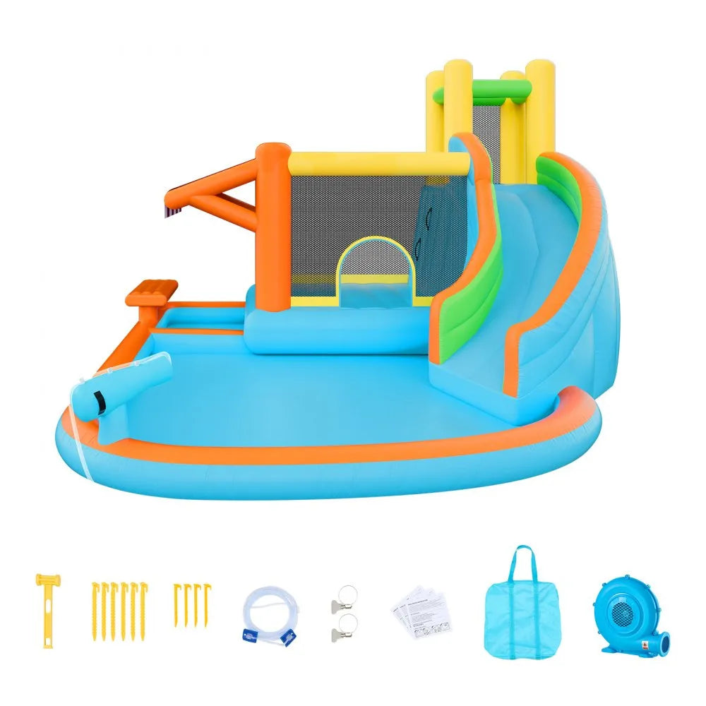 VEVOR Inflatable Bounce House, 14.9 x 12.8 x 7.8 ft Inflatable Bounce House Water Slide, Bouncer Castle with Castle Bounces, Tall Slide, Splash Pool & Pretend Market Booth, for 3 to 4 Kids Ages 3 to 8