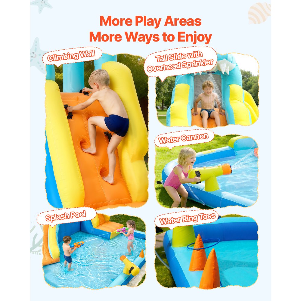 VEVOR Inflatable Bounce House, 11.6 x 13.1 x 7.7 ft Inflatable Bounce House Water Slide, Bouncer Castle with Bounces Zone, Climbing Wall, Splash Pool & Water Ring Toss, for 3 to 4 Kids Ages 3 to 8