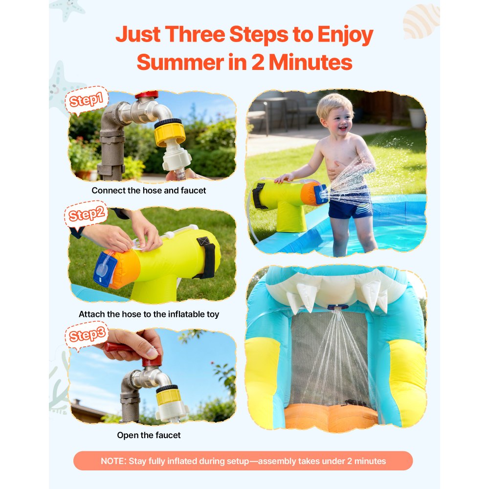 VEVOR Inflatable Bounce House, 11.6 x 13.1 x 7.7 ft Inflatable Bounce House Water Slide, Bouncer Castle with Bounces Zone, Climbing Wall, Splash Pool & Water Ring Toss, for 3 to 4 Kids Ages 3 to 8