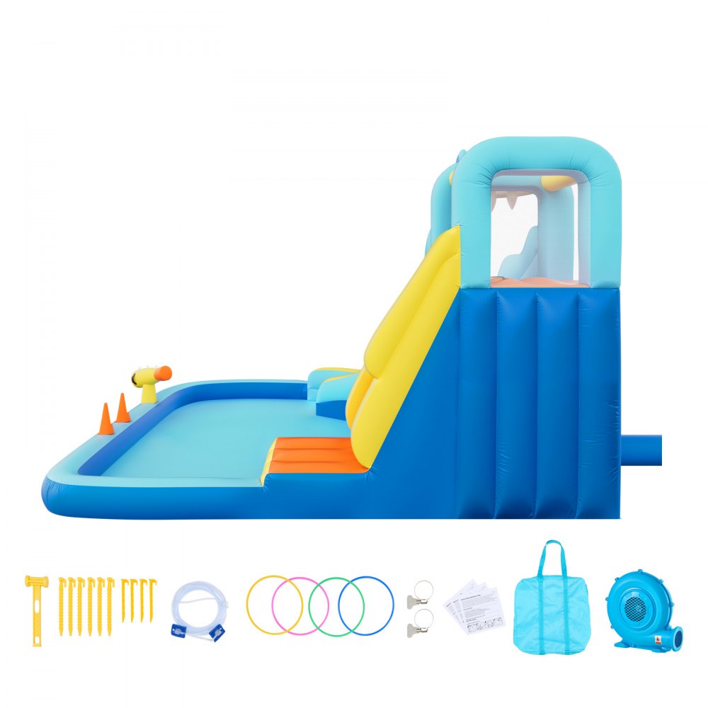 VEVOR Inflatable Bounce House, 11.6 x 13.1 x 7.7 ft Inflatable Bounce House Water Slide, Bouncer Castle with Bounces Zone, Climbing Wall, Splash Pool & Water Ring Toss, for 3 to 4 Kids Ages 3 to 8
