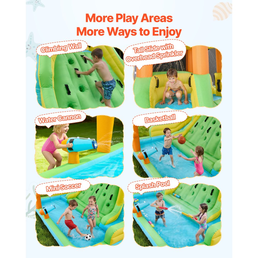 VEVOR Inflatable Bounce House, 13.3 x 11.4 x 8.4 ft Inflatable Bounce House Water Slide, Bouncer Castle with Climbing Wall, Double Tall Slides, Splash Pool & Mini Soccer, for 3 to 4 Kids Ages 3 to 8
