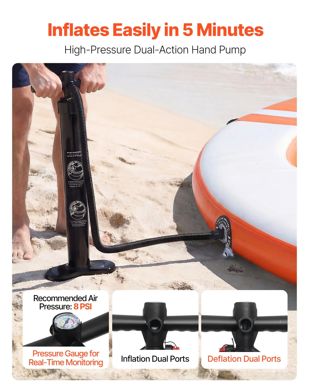 VEVOR Inflatable Floating Dock, 10 FT Inflatable Dock Platform, Non-Slip Water Air Mat with Portable Carrying Bag & Detachable Ladder, Floating Water Platform Island Raft for Pool Beach Ocean, Orange