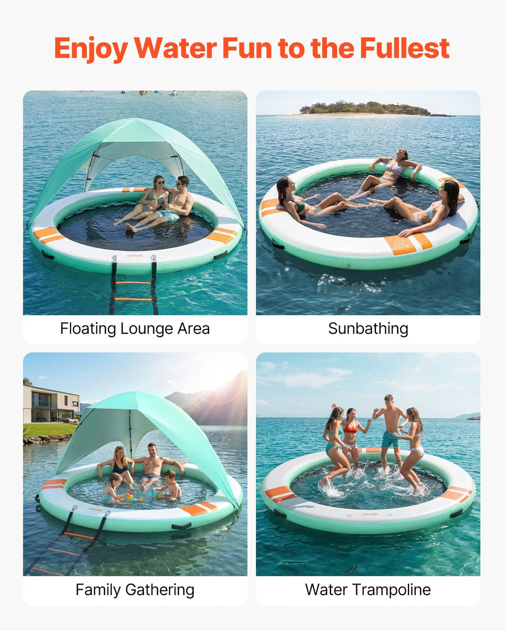 VEVOR Inflatable Floating Dock, 10FT Round Inflatable Dock Platform, Non-Slip Water Floating Mat with Portable Carrying Bag & Detachable Ladder, Platform Island Raft for Pool Beach Ocean