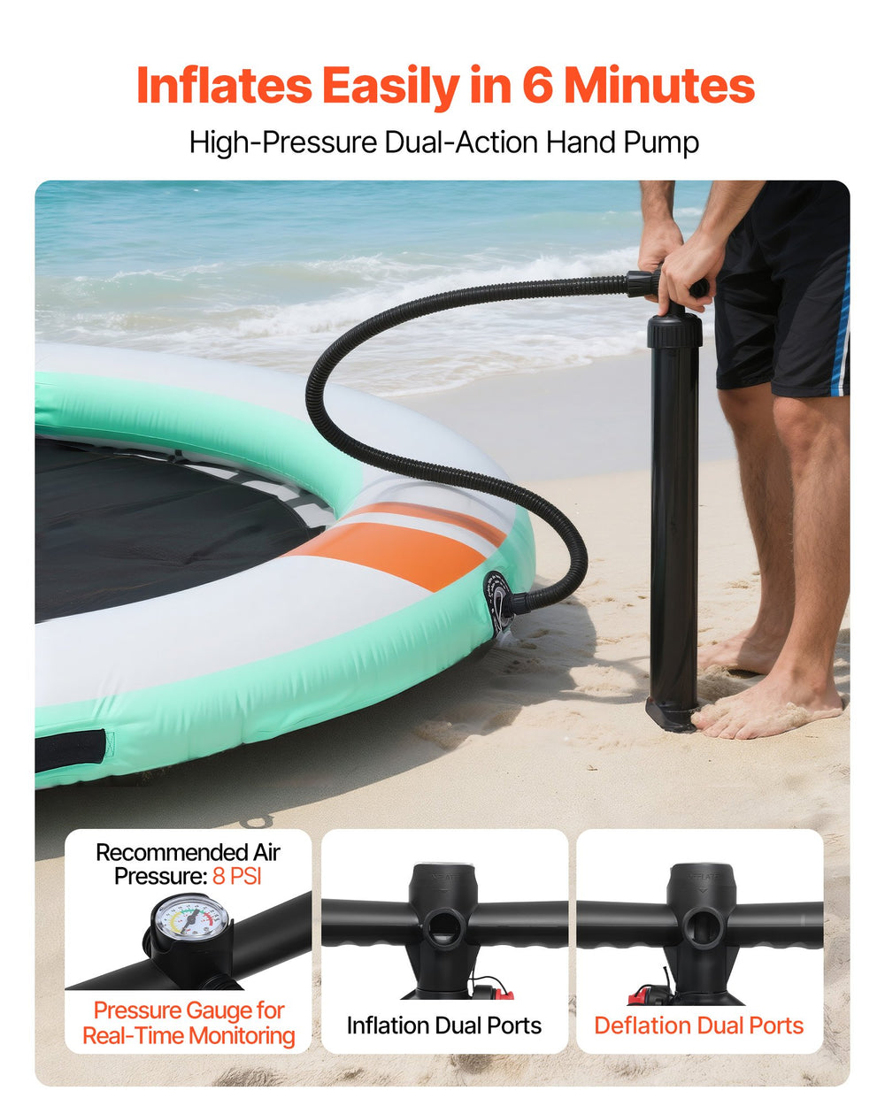 VEVOR Inflatable Floating Dock, 12 FT Round Inflatable Dock Platform, Non-Slip Water Air Mat with Portable Carrying Bag and Detachable Ladder, Floating Water Platform Island Raft for Pool Beach Ocean