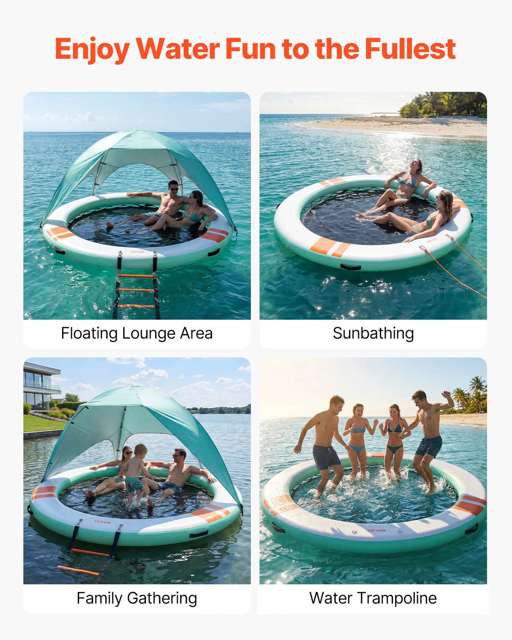 VEVOR Inflatable Floating Dock, 8 FT Round Inflatable Dock Platform, Non-Slip Water Floating Mat with Portable Carrying Bag & Detachable Ladder, Platform Island Raft for Pool Beach Ocean